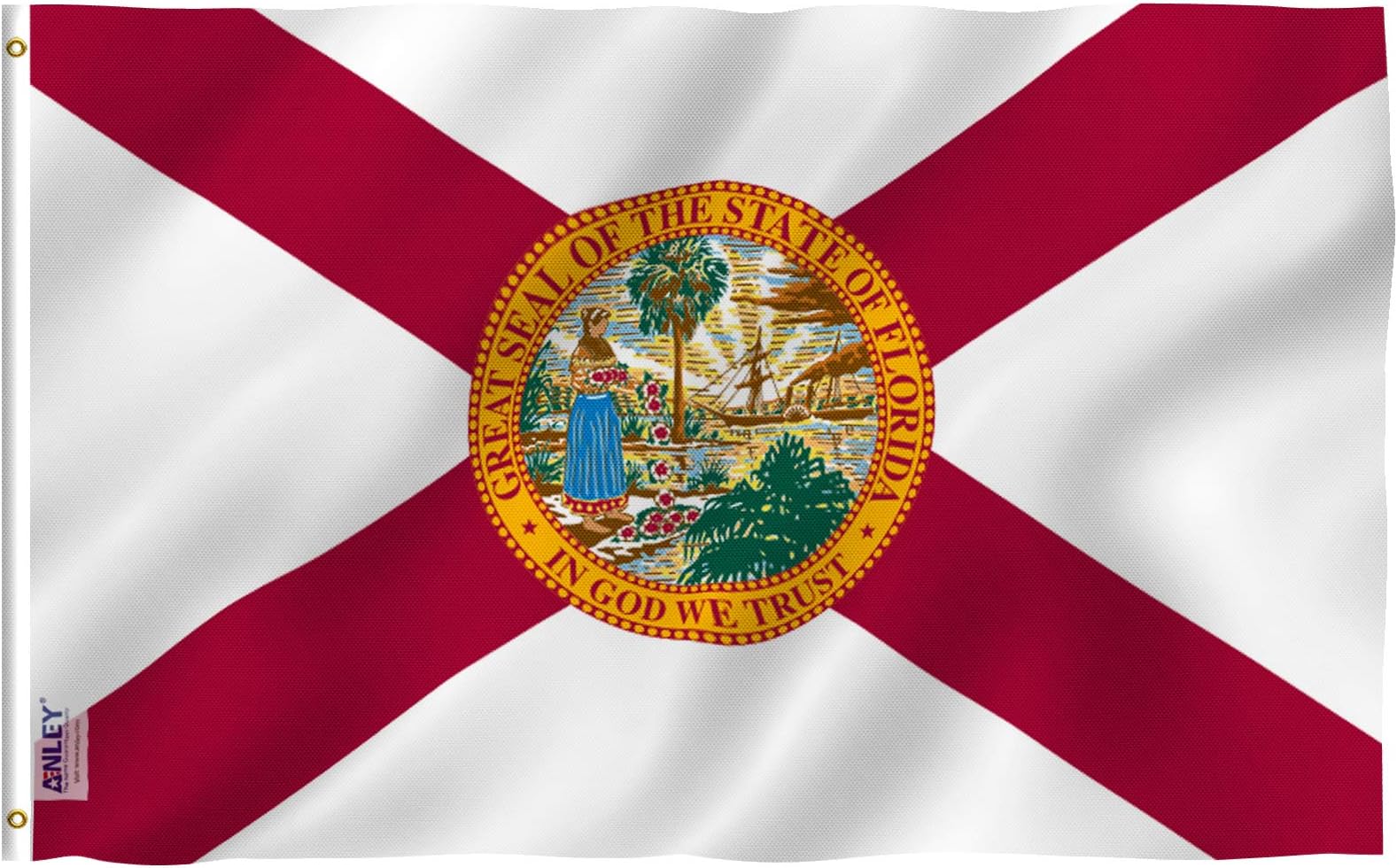 Anley Fly Breeze 3x5 Foot Florida State Polyester Flag - Vivid Color and Fade proof - Canvas Header and Double Stitched - FL State Flags with Brass Grommets 3 X 5 Ft