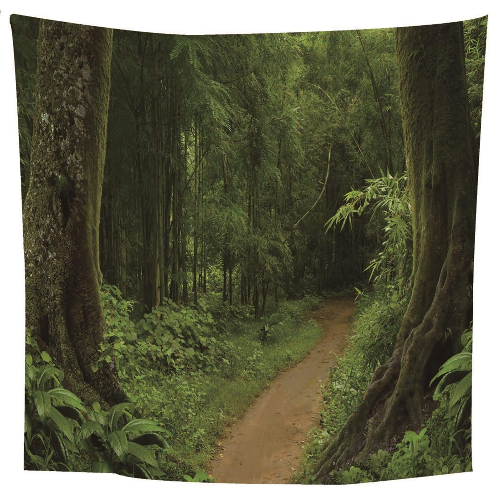 Tapisserie forestière verte en tissu imprimé pour décoration salon et chambre