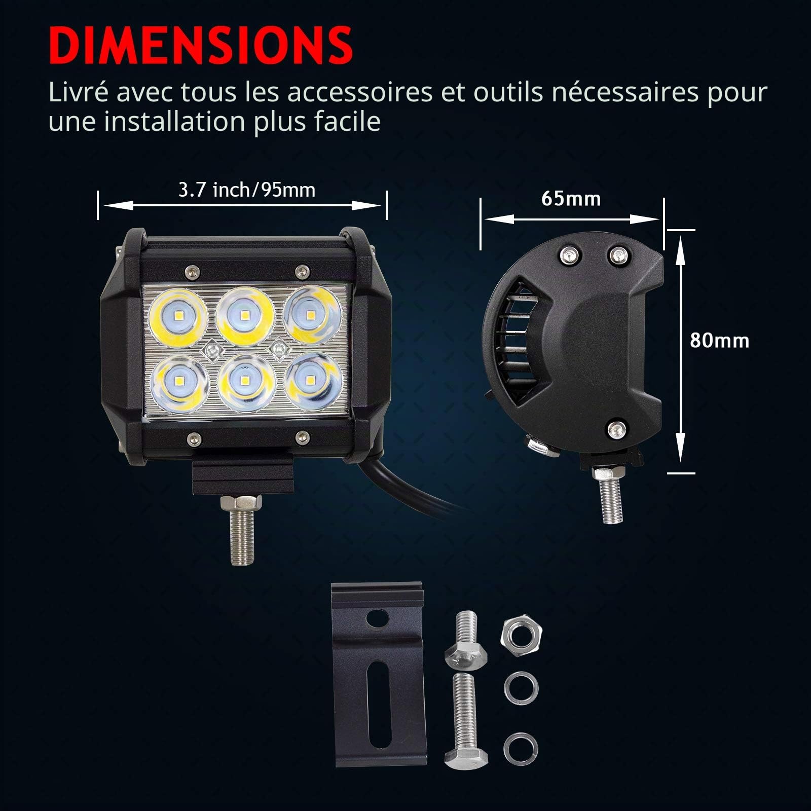 AUXTINGS Lot de 10 Spots LED 10,2 cm 18W 1440 LM 6000K pour Voiture Tout-Terrain Cabine Bateau SUV Camion Voiture ATV véhicules Marins 12V 24V
