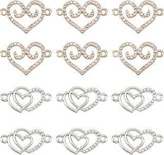 PH PandaHall Heart Rhinestone Charms, 20pcs Love Heart Links Double Heart Connector Charms Crystal Dangle Charms for Jewelry Choker Necklace Making Christmas Valentine
