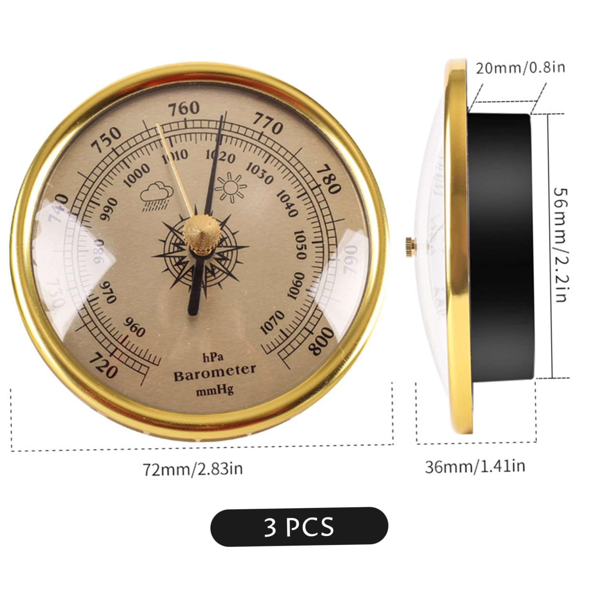 Barometro 3 in 1 Barometro Termometro Igrometro Set con Cornice Dorata retrò per la Parete della Casa Manometro Barometrico Accurato e Monitor del Clima Interno