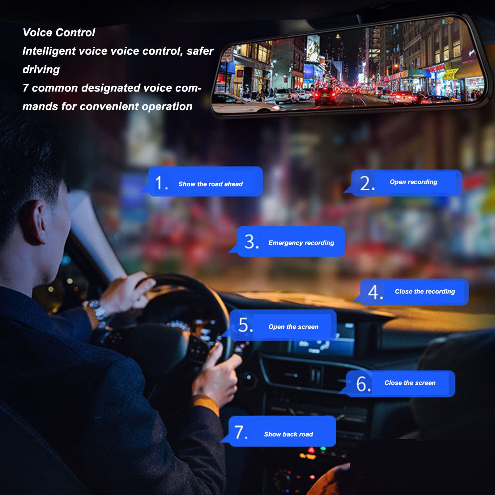 9-calowy Rejestrator Samochodowy w Lusterku Wstecznym, Nagrywanie w Rozdzielczości Dual HD, Połączenie Wi-Fi, Szeroki Kąt 170 Stopni, Sterowanie Głosem, Noktowizor HD (K66)