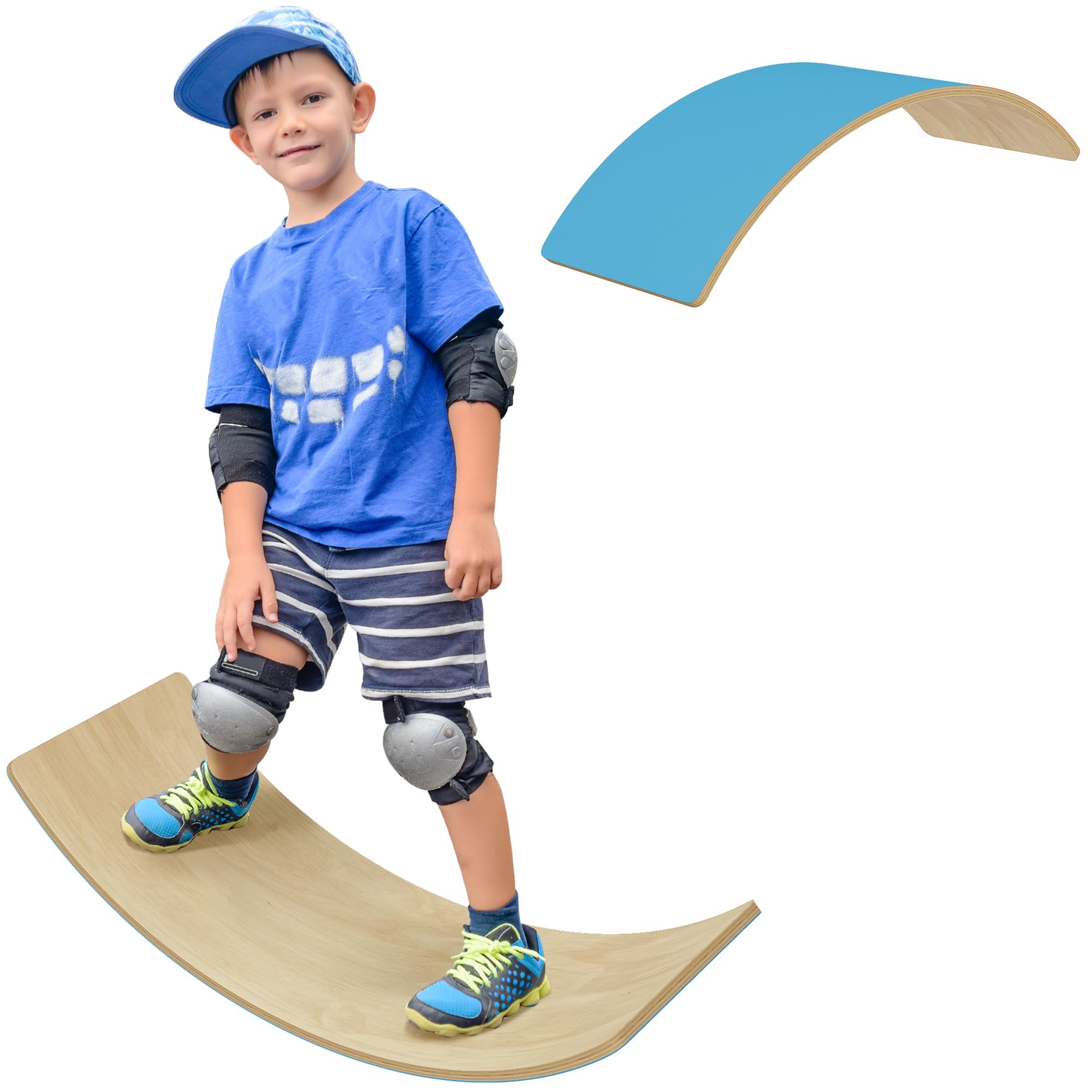 AIYAPLAY Wooden Balance Board - Kids Wobble Board - Blue - Wood