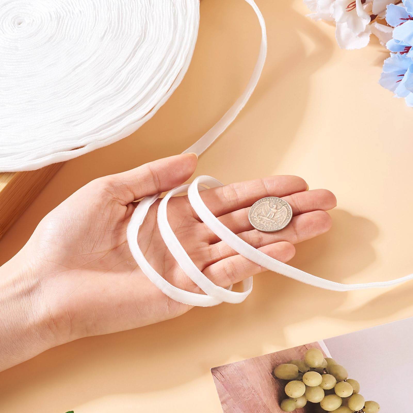 Nastro Di Velluto Bianco 20 Metri, 6 Mm, Double Face, Per Confezioni Regalo, Decorazioni Natalizie, Ghirlande, Fiocchi E Artigianato - 4
