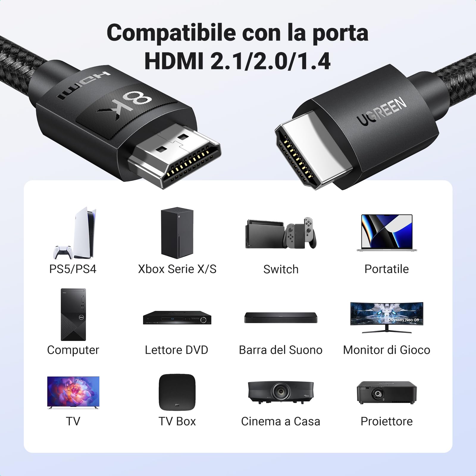 Silkland 10K 8K Cavo HDMI 2.1[2Pezzi/2], Certificato Cavo HDMI® 4K@144Hz/120Hz 8K@60Hz, eARC, HDR10, 48Gbps, HDCP2.3