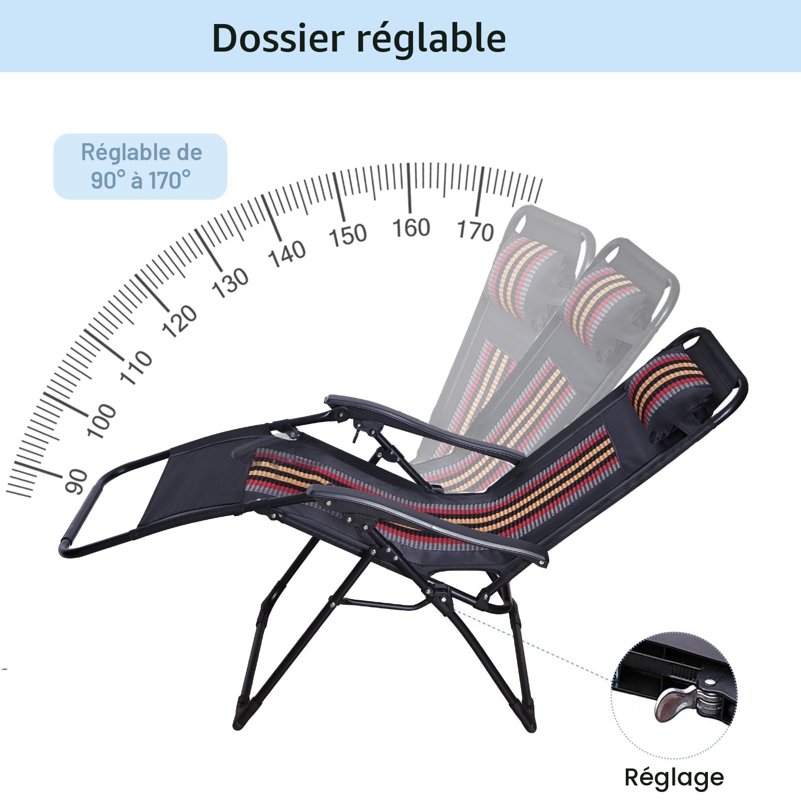 Chaise Longue Jardin Extérieur, Chaise Longue Pliante avec Appui-tête et Porte-Gobelet, Chaises Longues Jardin Extérieur, Transat Pliant pour Balcon, Terrasse, Patio, Bande avec Coussin