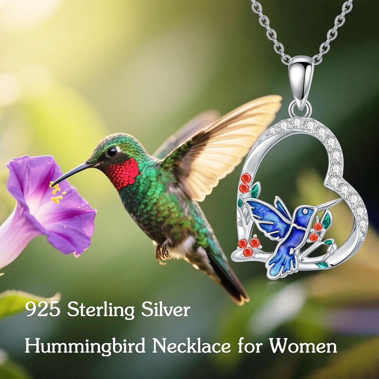 Hummingbird Necklace for Women 925 Sterling Silver Hummingbirds Pendant Necklaces Jewelry Gifts for Wife Mom Mothers Day Christmas Valentine's Day 18+2 inch - Image 2