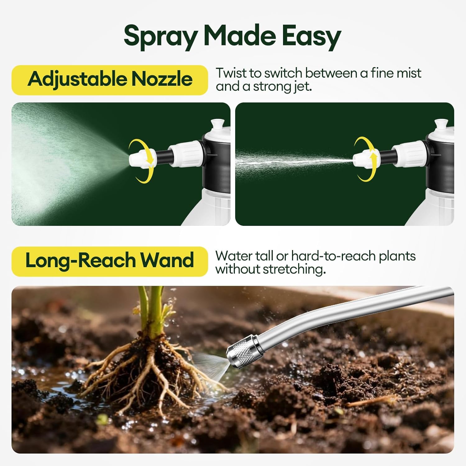 MAYGROVE 0.4 Gal Pump Sprayer, Hand Water Spray Bottle for Indoor Plant, Clear Plant Sprayer with Side Filling Port, Measuring Cup, Adjustable Nozzles, Safe Pressure Relief Valve