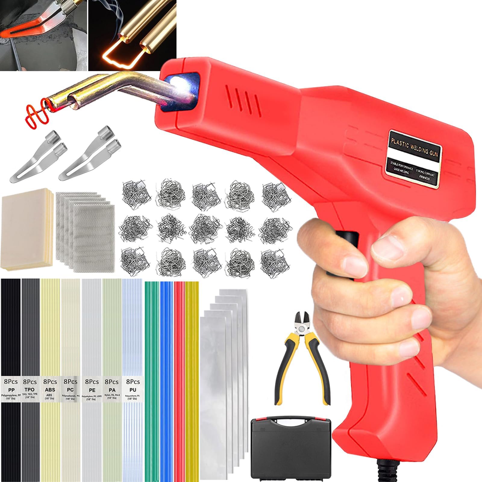 150W Plastic Welding Kit&Plastic Welder,2 In1 Welder Gun Soldering Kit,Hot Stapler Car Bumper Repair Kit With 64Pcs Rods&800Pcs Staples For Crack