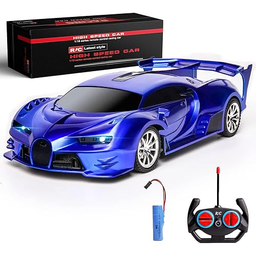 KULARIWORLD Remote Control Car 1/18 Rechargeable High Speed RC Cars Toys for Boys Girls Vehicle Racing Hobby with Headlight Xmas Birthday Gifts for Kids (Blue)