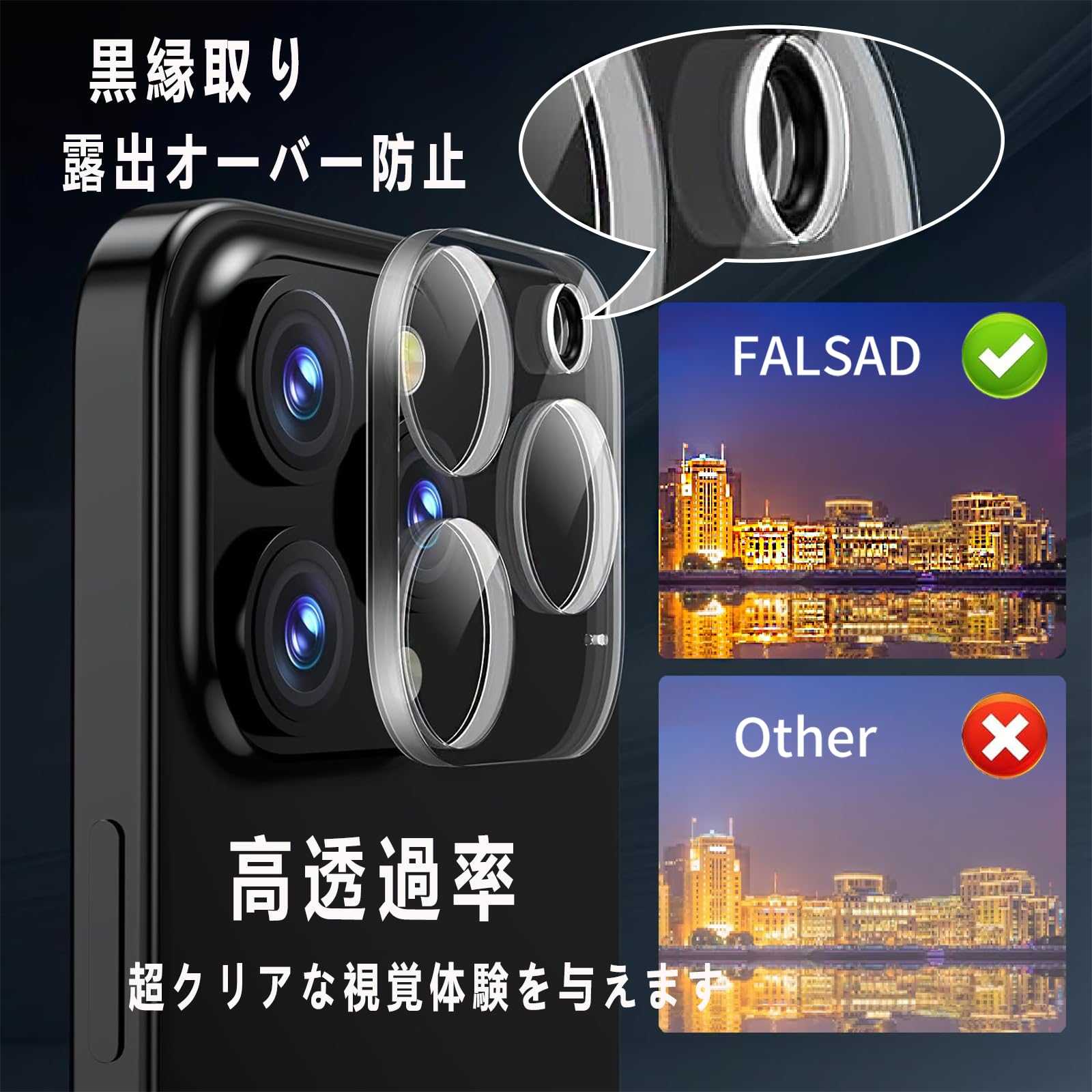 Amazon.co.jp: FALSAD 3個入り iPhone15 pro/15pro max カメラ保護 