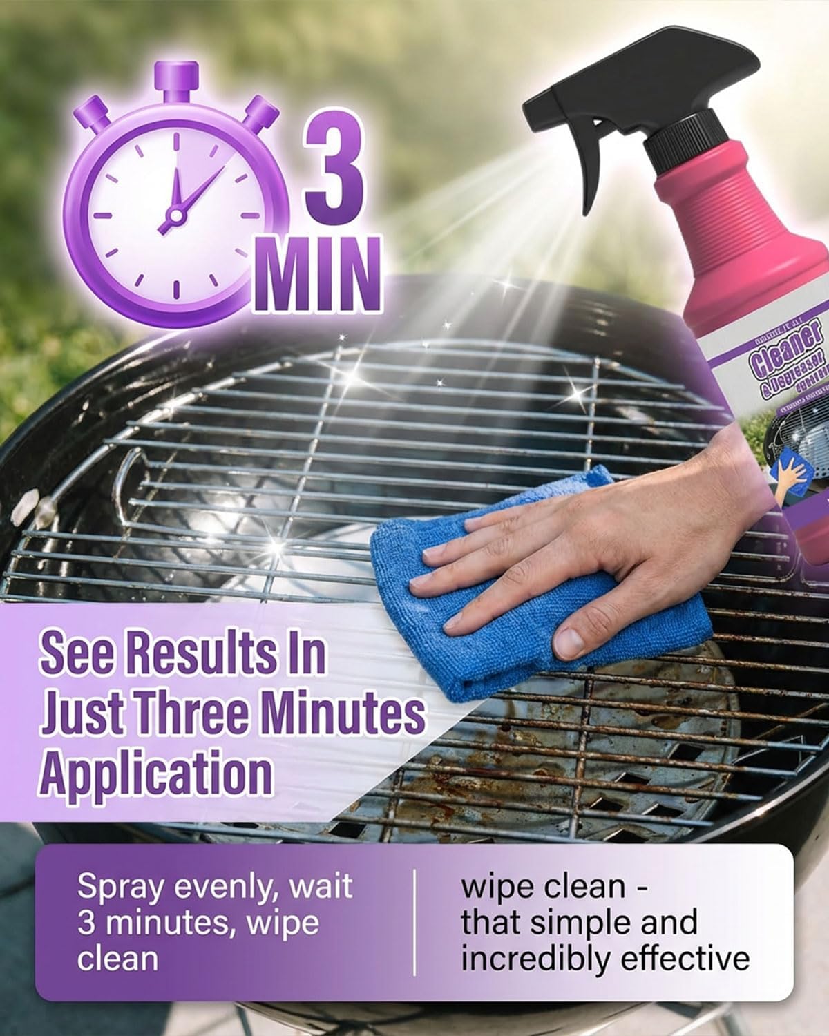 Heavy Duty Bbq Grill Degreaser, spray sgrassante ad azione rapida ad alte prestazioni, potente detergente per griglie bruciate e residui di cibo per griglie, forni, padelle, acciaio inox (3 pezzi)