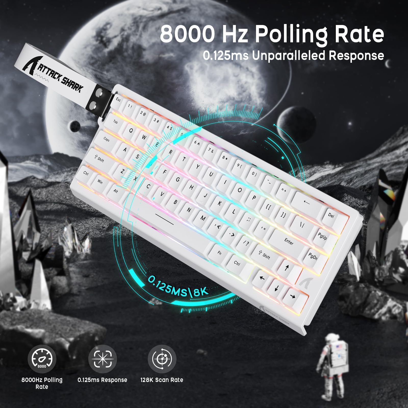 ATTACK SHARK X68 HE Przewodowa Klawiatura Magnetyczna z X3 Bezprzewodową Myszą Gamingową, 8KHz Szybkim Wyzwalaniem, 0.01mm Dokładność RT, 49g SUPERLIGHT, PAW3395, 26000 DPI – Biały