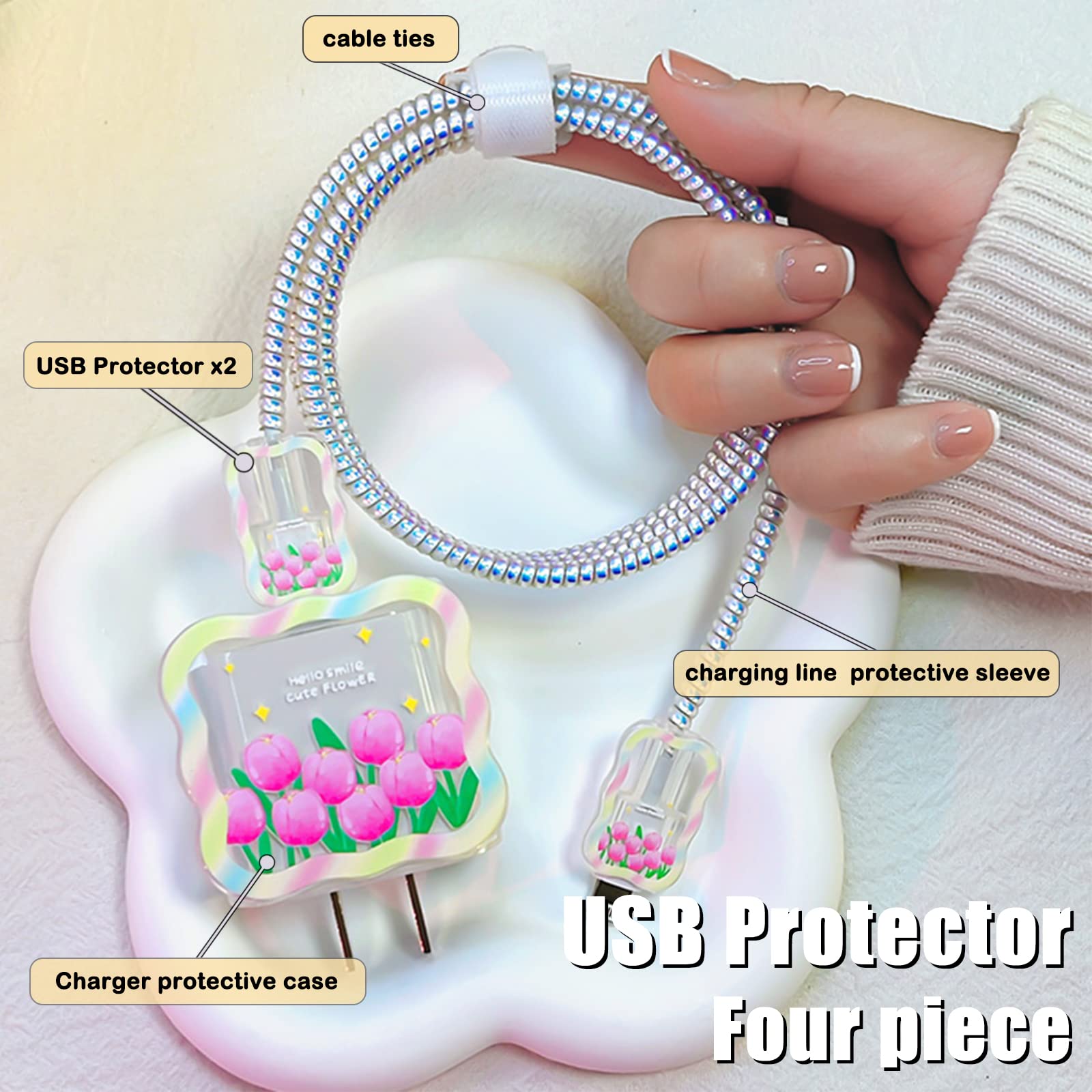 4 Protezioni Per Cavi A Forma Di Fiore - Anti-Rottura Per IPhone, USB, Cuffie