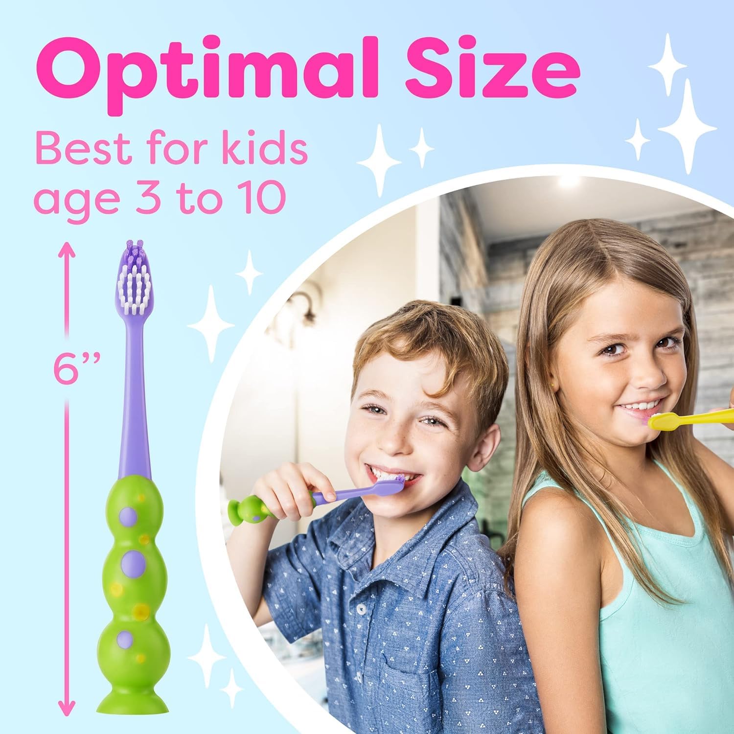 Trueocity Paquete de 8 cepillos de dientes para niños, cerdas suaves contorneadas, cabezales de cepillo de tamaño infantil (3 a 10 años), ventosa para un almacenamiento divertido y fácil, juego para