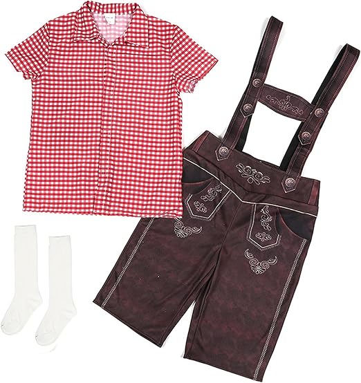 3-teilig Trachten-Set Kinder | Lederhose Mit Hemd & Socken | Oktoberfest Outfit Für Jungen