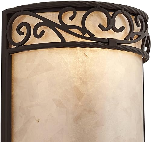 Miniatura 3 de John Timberland Lámpara de pared rústica de mica natural, pergamino de hierro de metal marrón nogal, 12 12 pulgadas, decoración curvada para