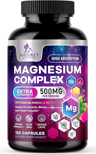 Suplemento complejo de magnesio de 500 mg, suplemento de magnesio con glicinato de magnesio, citrato, malato, óxido, aquamina, píldoras de apoyo