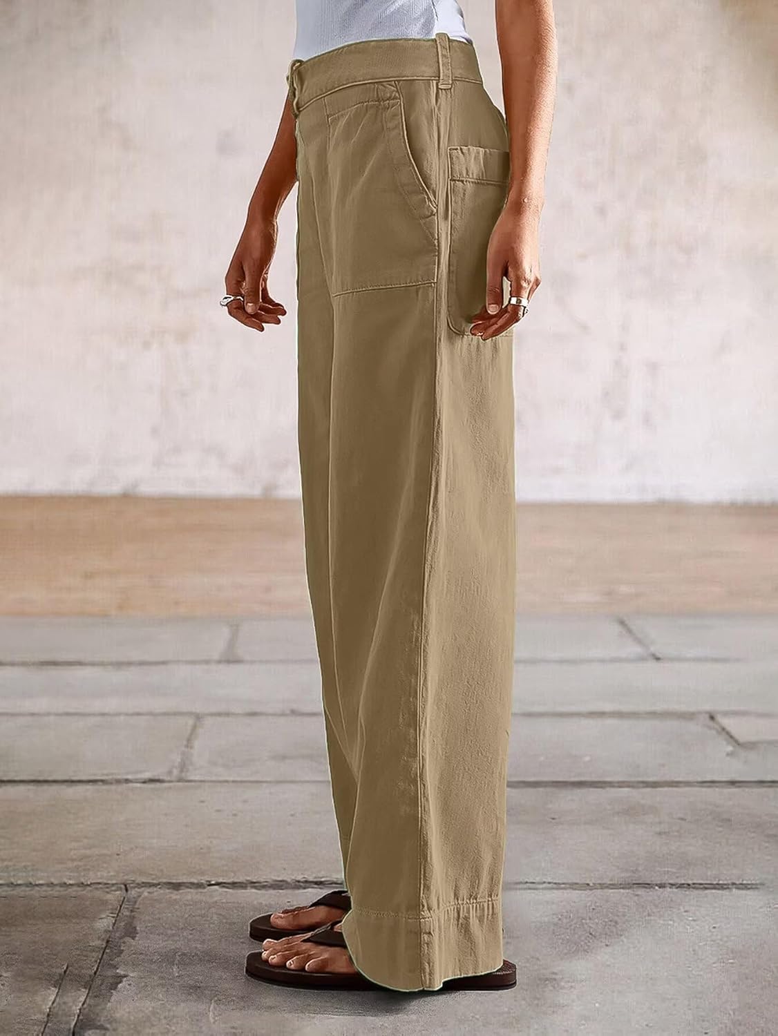 Flamingals Wide Straight Leg Mid Rise Baggy Pocket Denim Jeans Without Belt