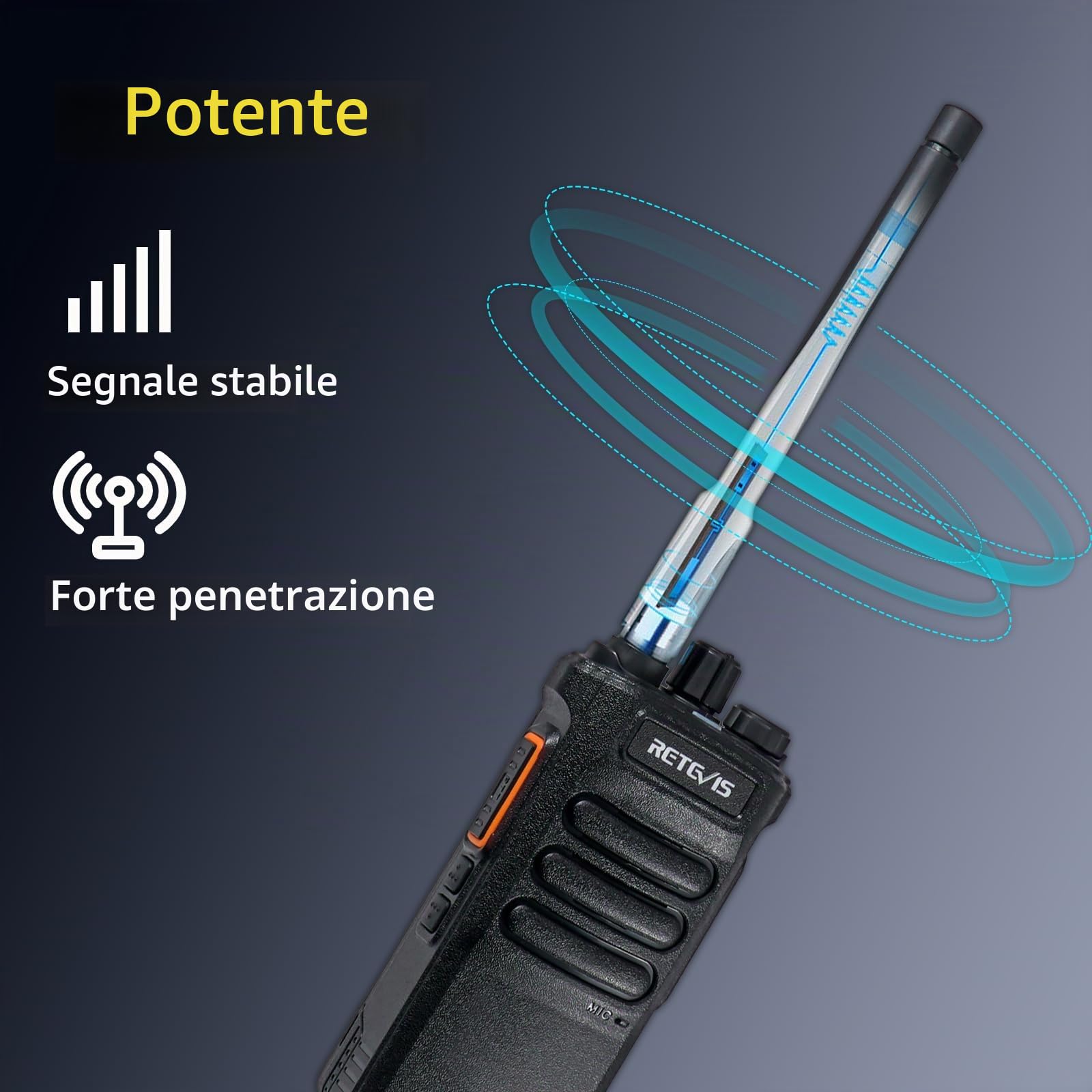 Retevis RT86 Ricetrasmittente Professionale, Walkie Talkie ad Alta Potenza | 2600mAh, Schermo, Allarme Emergenza, Ricaricabile, per Sicurezza e Industriali, Nero, 2 Pezzi