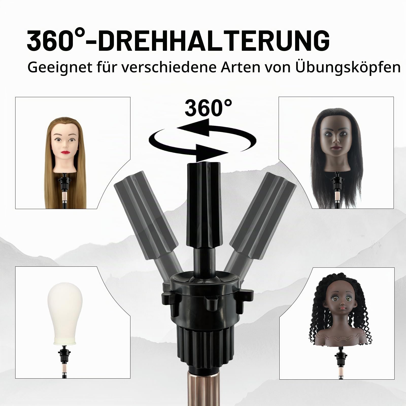 Verbesserter Mannequin-Kopf-Ständer, verstellbare Höhe (76 - 135 cm), Perückenkopf-Ständer, verstärkter und stabiler Metallsockel, Perückenständer für Styling, Friseurtraining, mit 1 Kamm