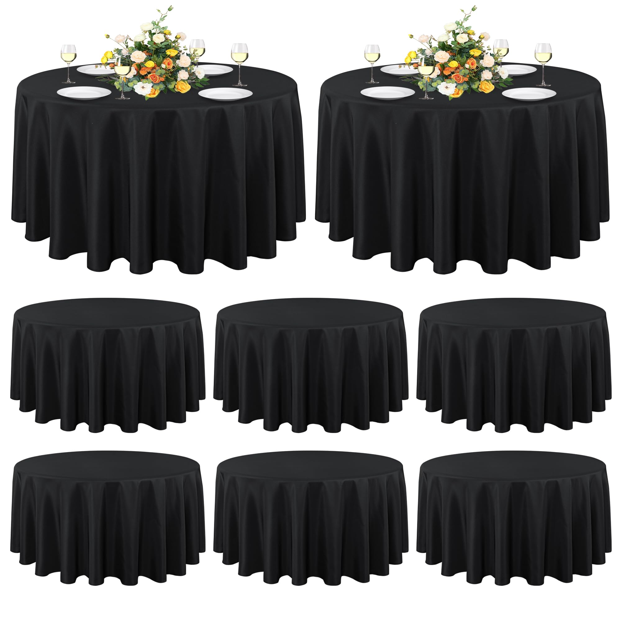 sancua 90 Inch Round Tablecloth Black, 8 Pack