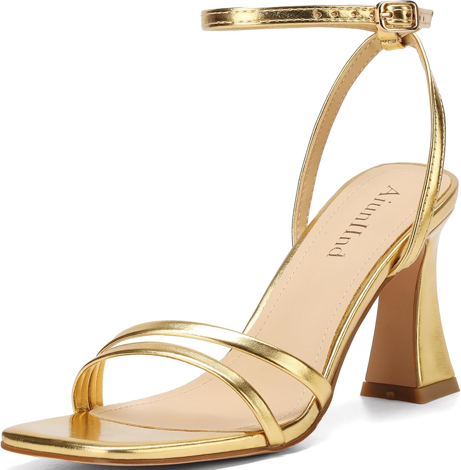 AIUNIIND Heeled Sandals for Women Chunky Block High Heels Square Open Toe Sandals with Ankle Strap 3 Inch Dress Heels Comfortable