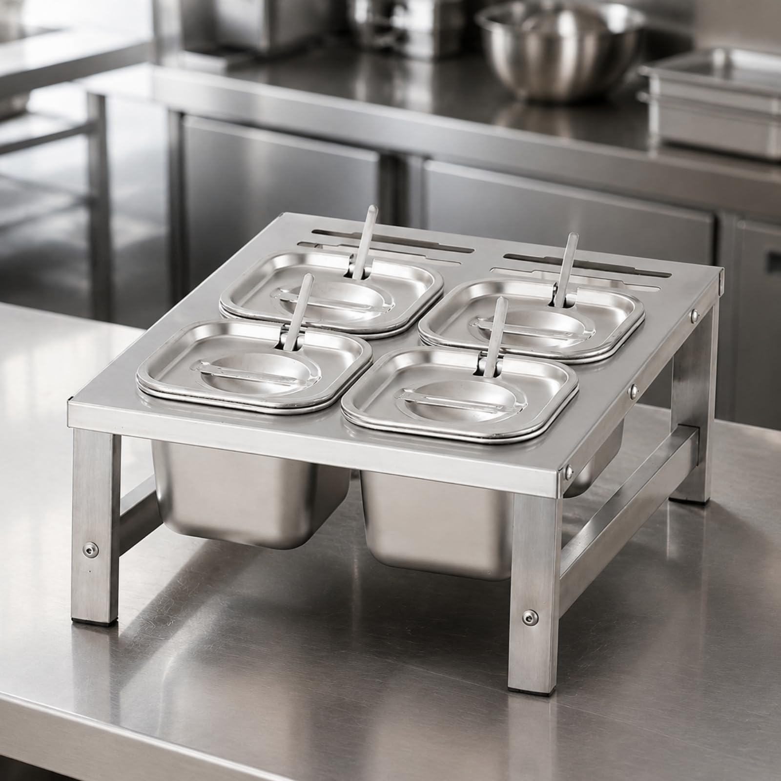 Rack Condimentos Acero Inoxidable Autoportante Organizador Encimera con Recipientes Multifuncional para Restaurantes, Cocineros Caseros, 6 Rejillas