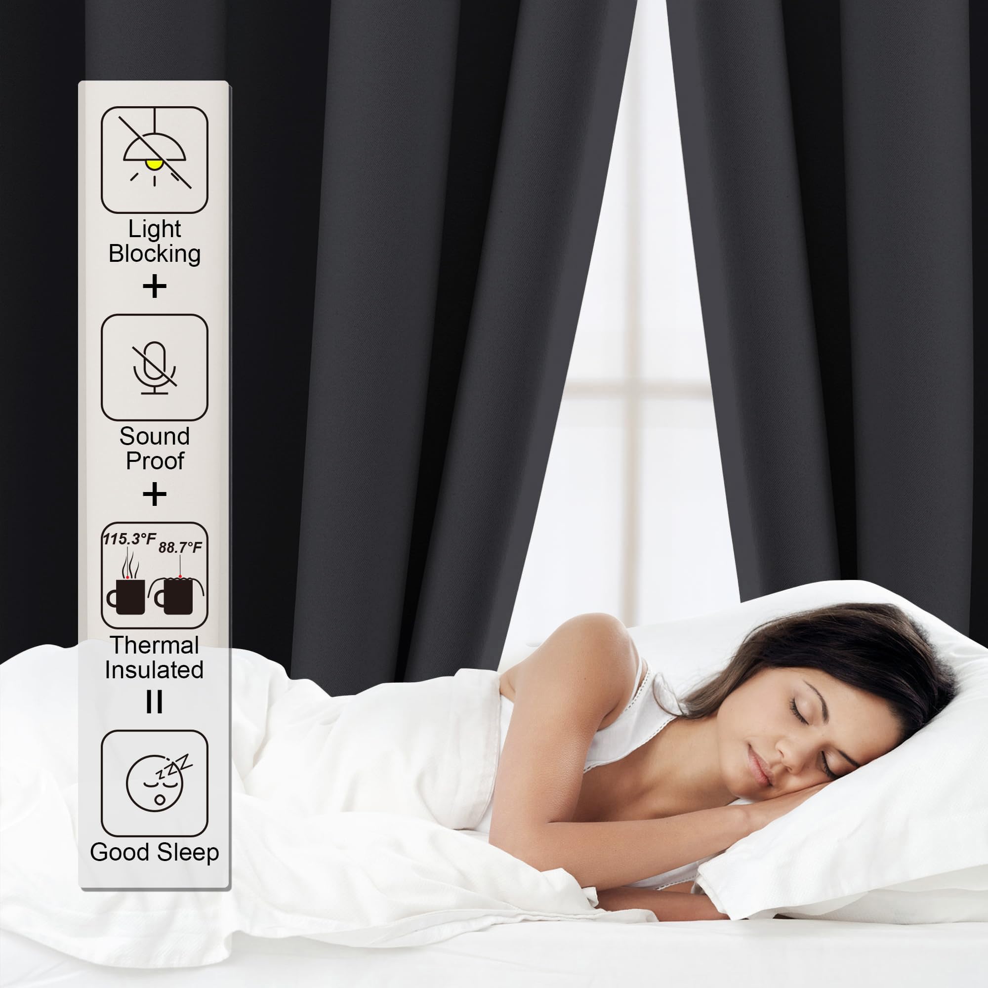 Rideau Occultant 2 Pièces 140x245cm, Rideau Thermique Isolant Anti Froid et Chaleur Tenture Opaque à Oeillets Lumiere Anti UV Decoration Chambre Maison Salon Intérieurs