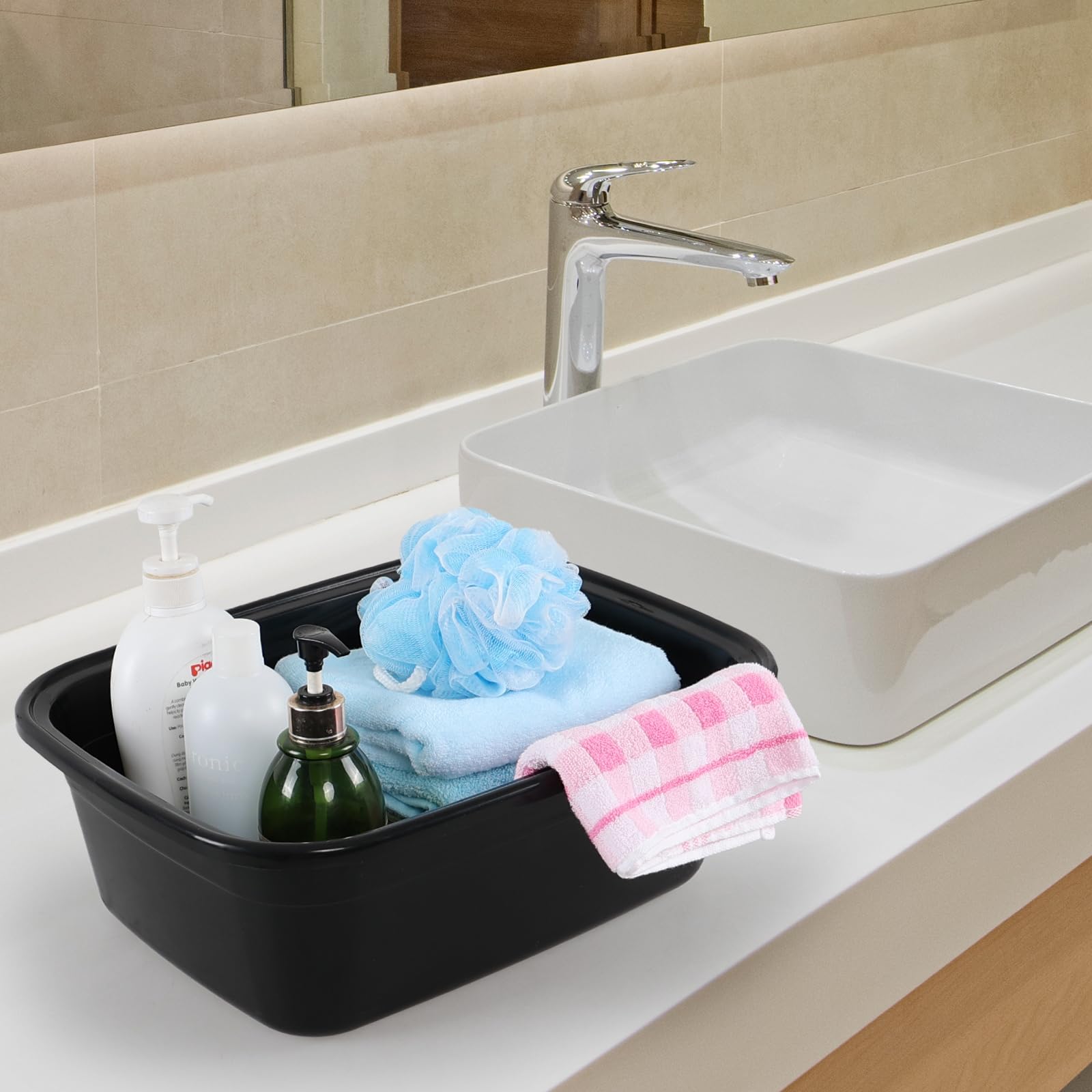 Paquete de 3 cuencos rectangulares de plástico de 15 L para fregadero de cocina, color negro