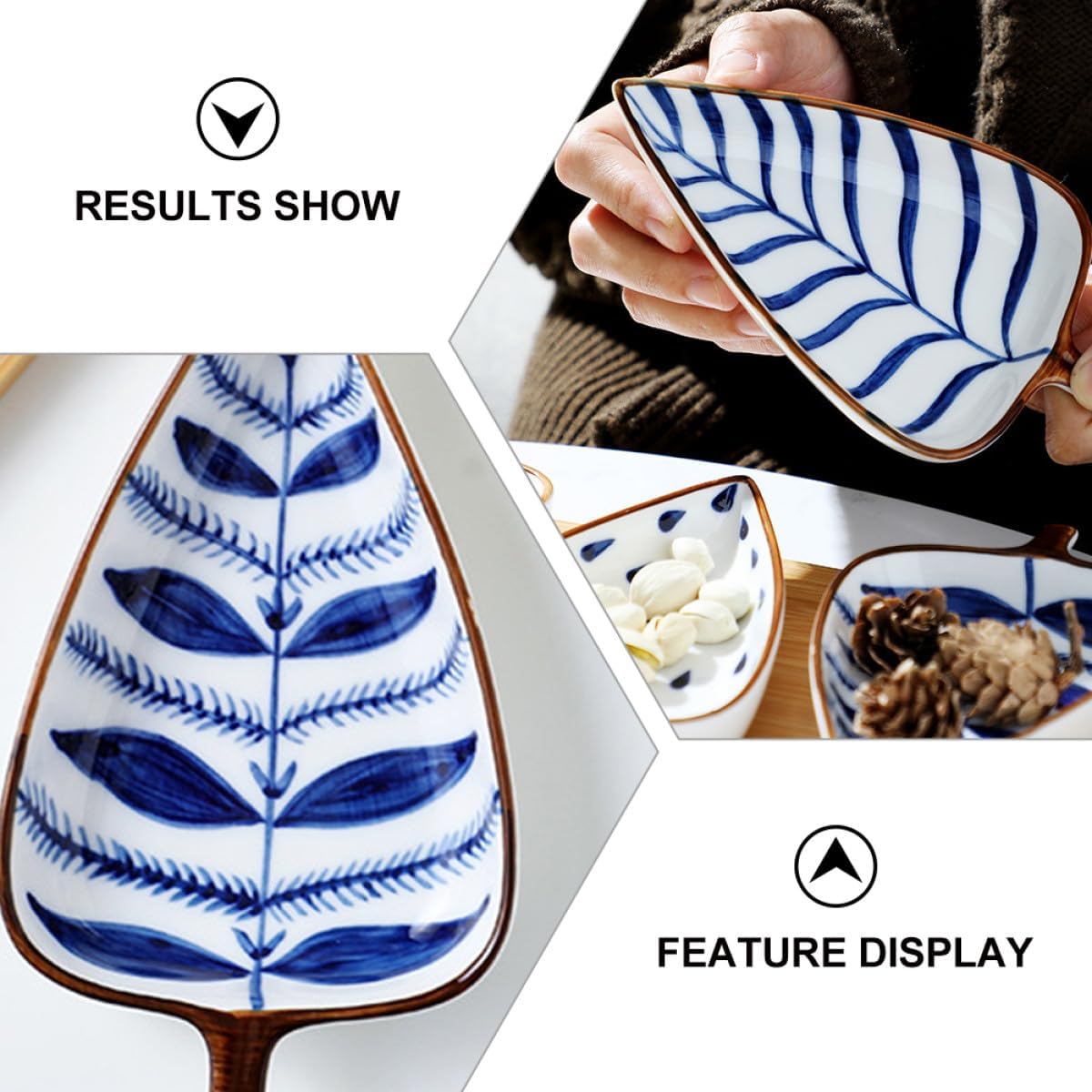Ceramic Snack Dish Plate Mini Saucer Leaf Pattern Hand-painted Japanese Style Food Serving Appetizer Side Dish for Household Dining