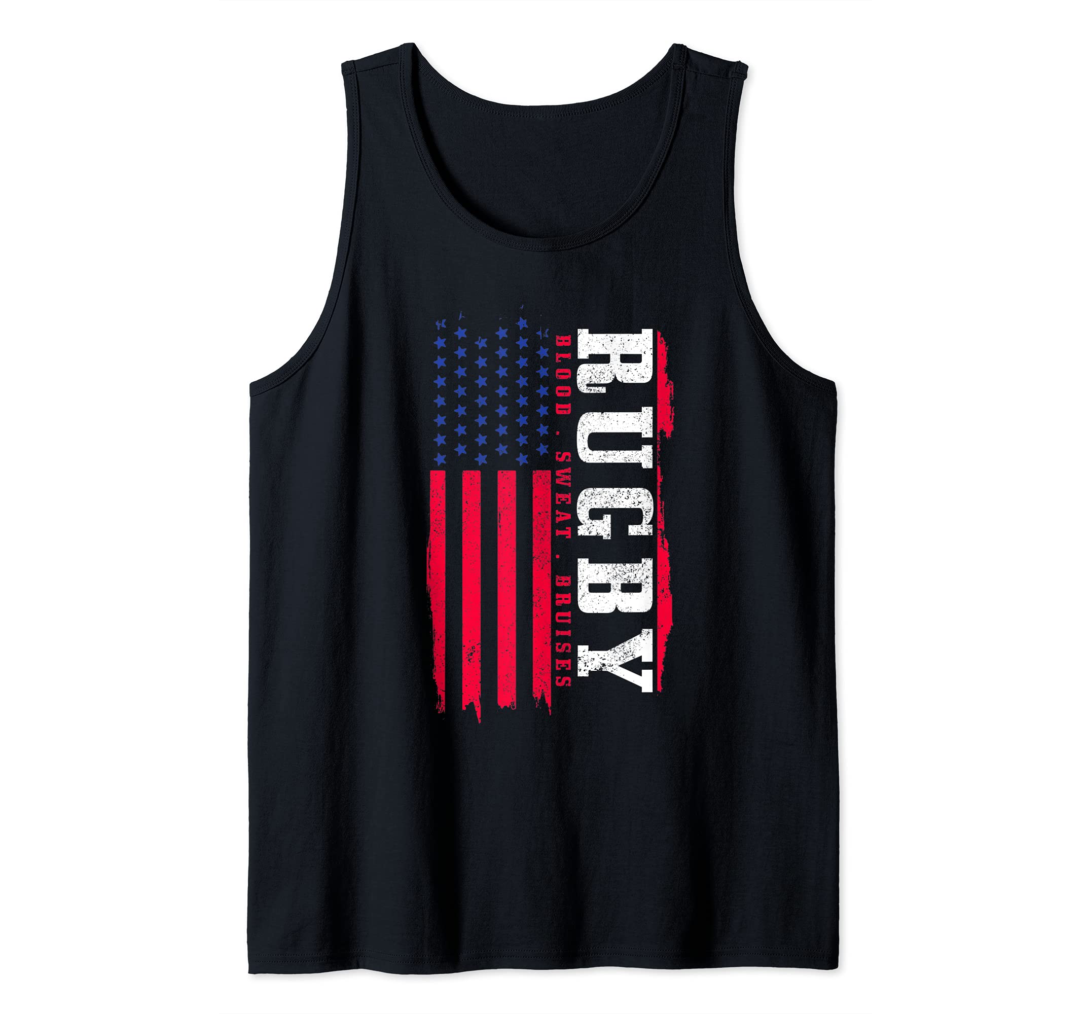 Rugby American Flag Vintage Patriotic Rugby Player Fan Tank Top, Black, S