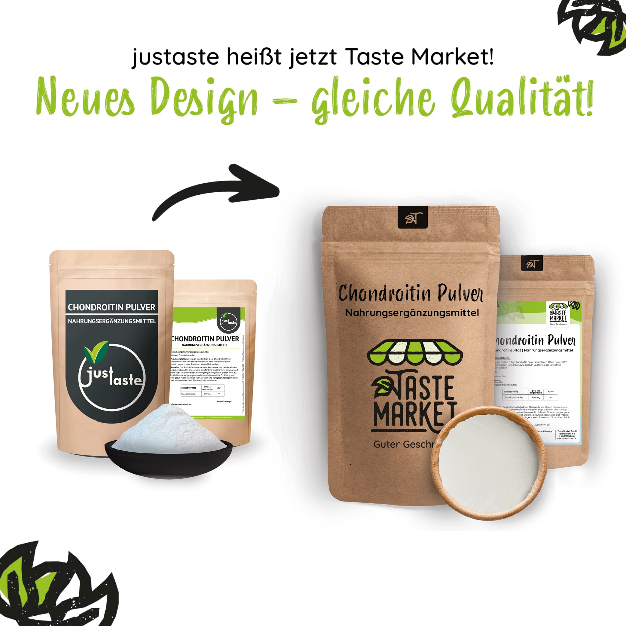 2 x 100 g Chondroitin Pulver | ohne Zusätze | fein gemahlen | Chondroitinsulfat