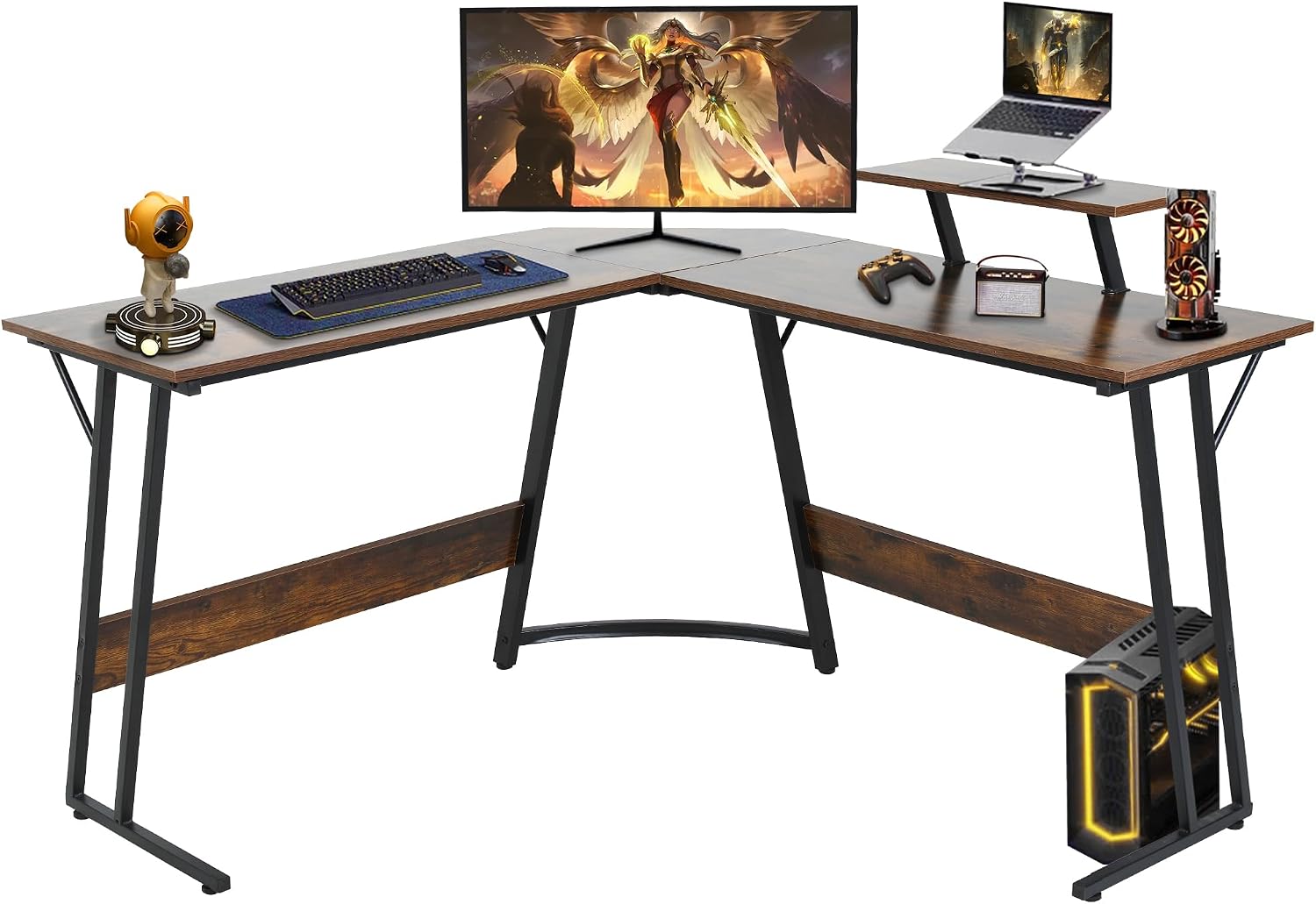 L Shaped Gaming Desk, 50" Corner Desk, Spacious Dual Tops, P2 Particleboard, Metal Z-Legs, Adjustable Non-Slip Pads, Scratch/Waterproof, Multi-Use Home Office/Game Room/Dorm