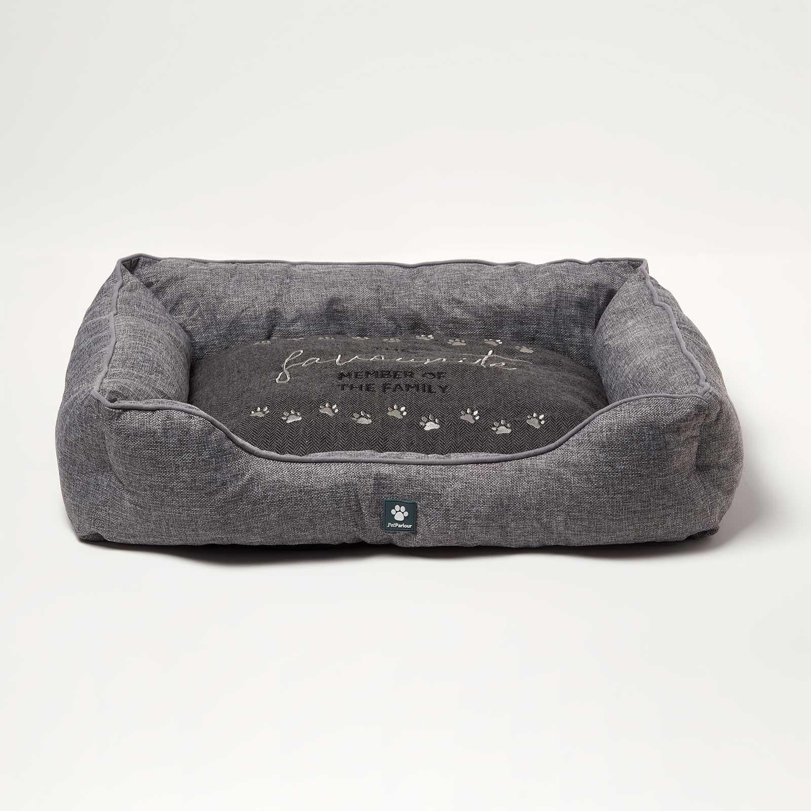 HOMESCAPES Large Pet Bed – Slate Grey Cushioned Dog Sofa