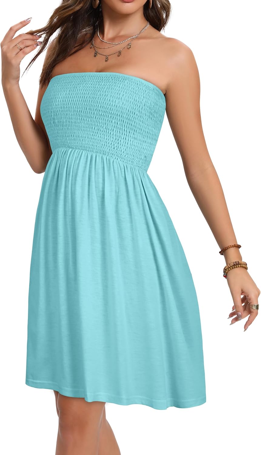 elescat Summer Dresses for Women Strapless Casual Beach Cover Ups Tube Top Sundress - Image 4