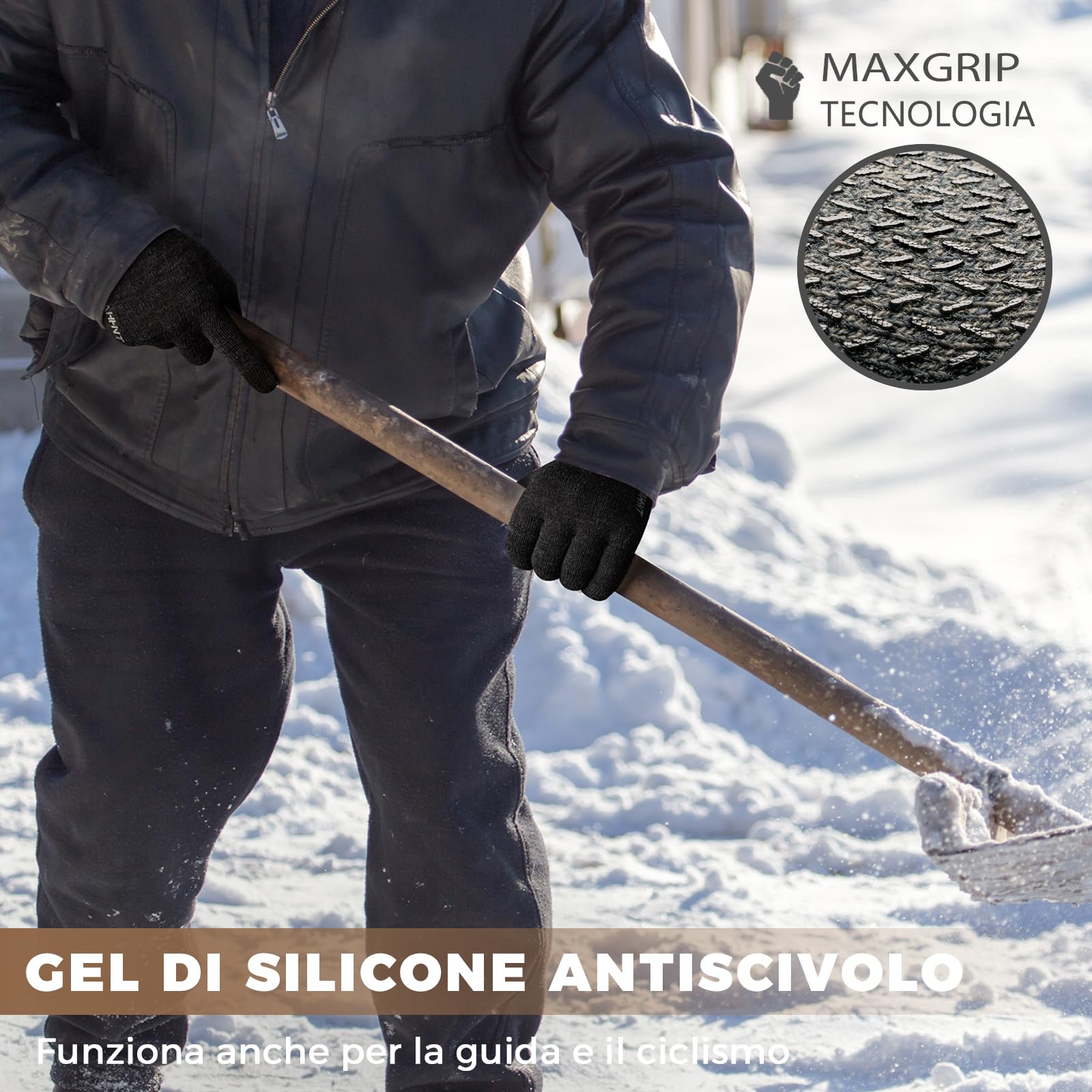 Rahhint Guanti Invernali Uomo Donna - Guanti Termici Uomo Antiscivolo - Guanti Lana Touch Screen Donna Guanti da Sci Smartphone Computer