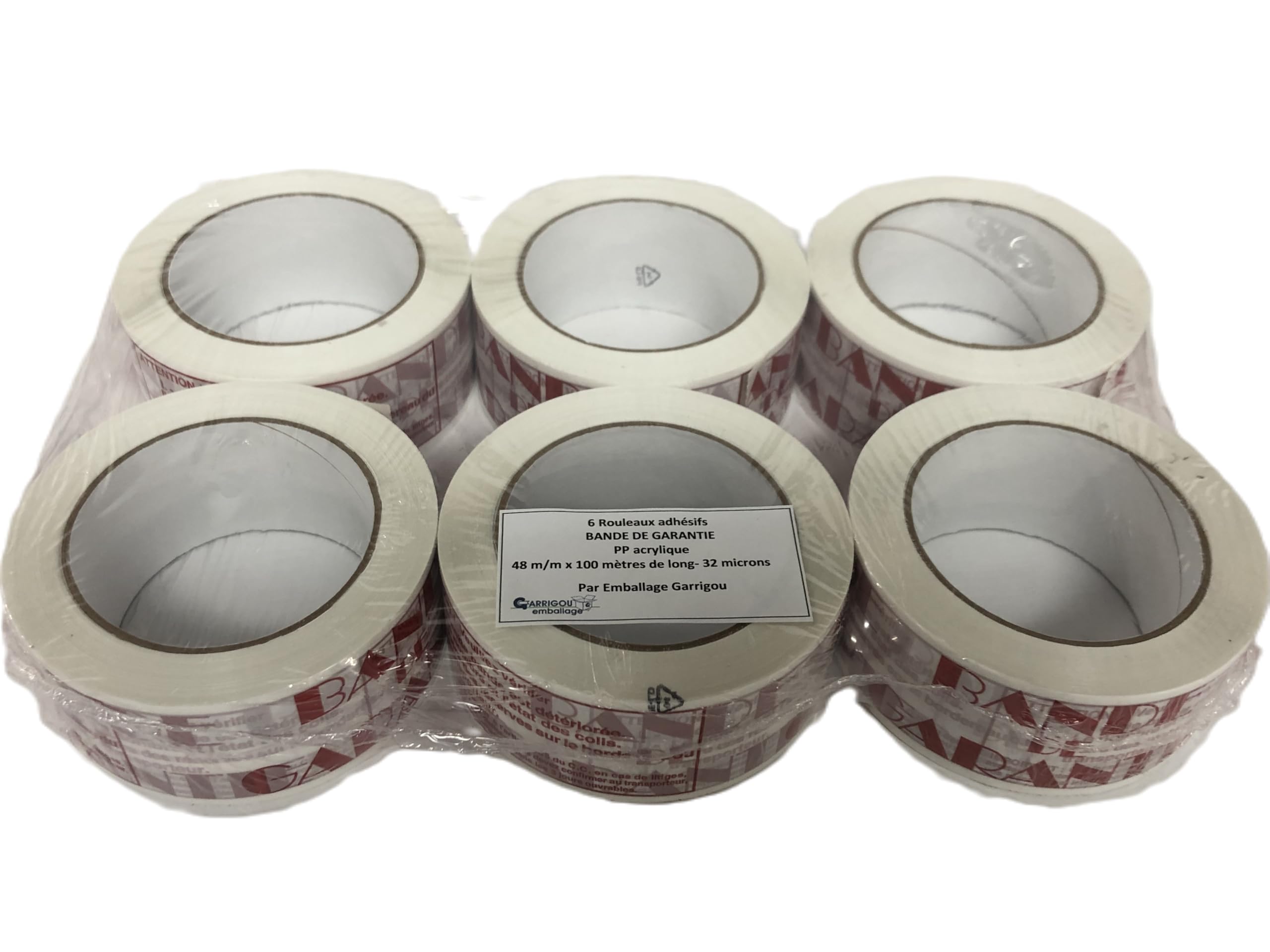 Ruban Scotch Adhésif manuel Bande de Garantie - 48mm x 100m - Blanc et Rouge - 28 microns- Lot de 12 Rouleaux - Spécial emballage pour cartons et boites - Silencieux
