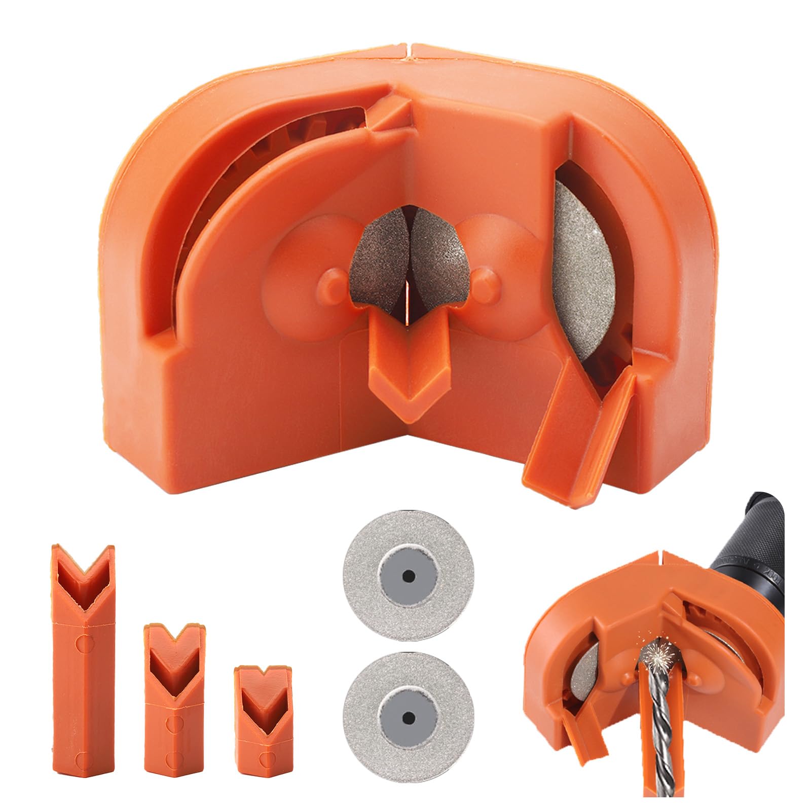 TNSLAND Multi-purpose Drill Sharpener Portable Electric Drill Bits with 2 Diamond Discs and 3 Studs for Cobalt Carbide Hardened Steel, Orange