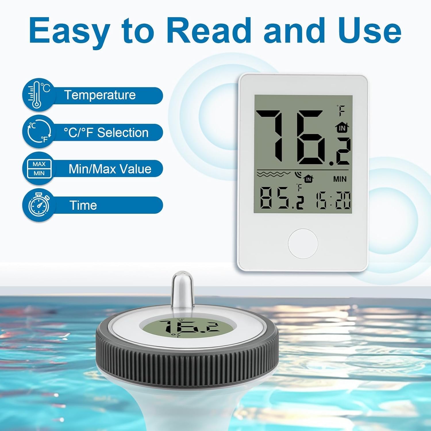 Thermomètre Intérieur et Extérieur Flottant Sans Fil Pour Piscine - Jauge Numérique Avec écran LCD Pour Bassin de Spa Intérieur et Extérieur