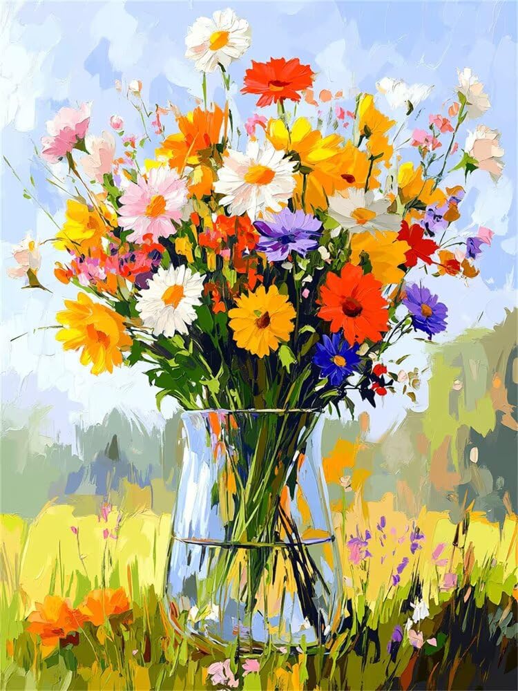 Malen Nach Zahlen Erwachsene Gänseblümchen Blumen, Malen Nach Zahlen mit Pinseln und Acrylfarben, DIY Paint by Numbers 80 x 120 cm, Malen-Nach-Zahlen für Anfänger, Home Decor (Ohne Rahmen) -YH665