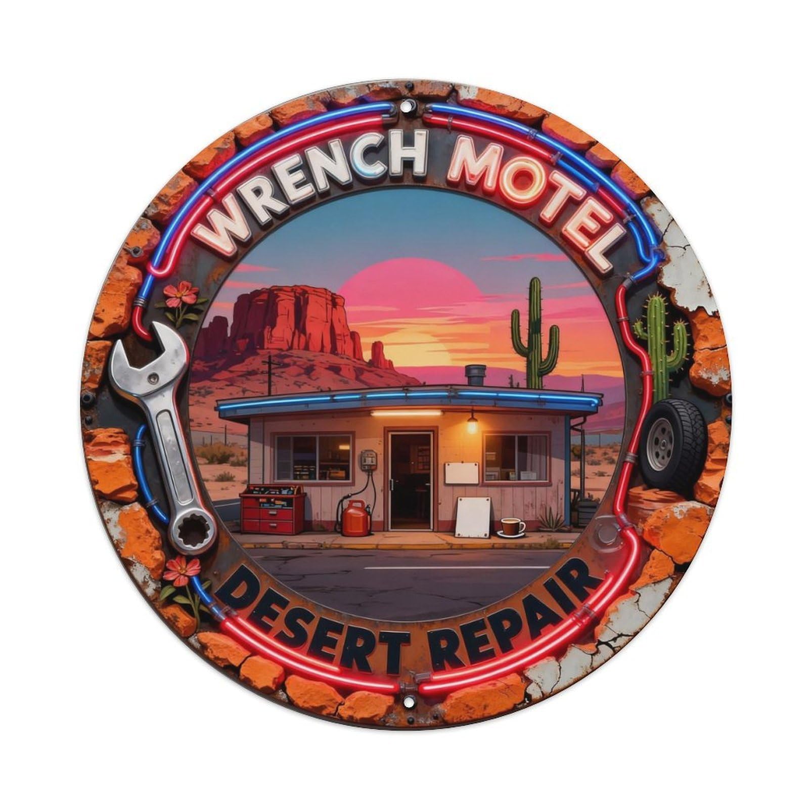 Wrench Motel Sign Metal Tin Sign Plaque