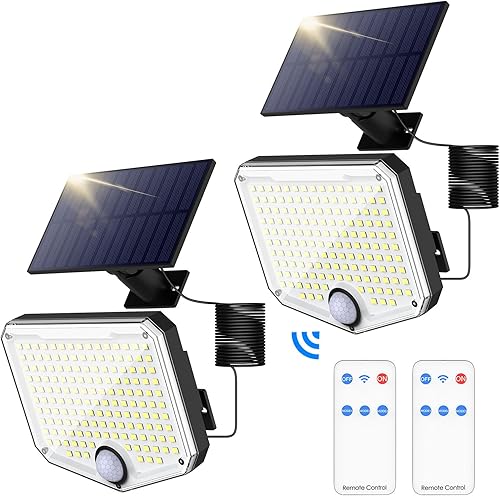 Miniatura 1 de MoKo Luces solares para exteriores, 222 LED de 3000 lm con sensor de movimiento, luces para exteriores con control remoto, luz de inundación solar