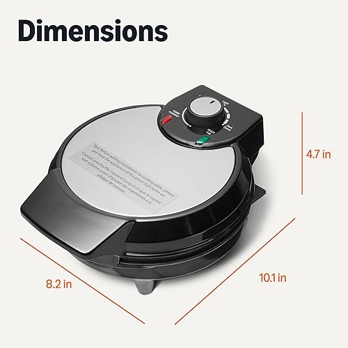 Miniatura 5 de Tienda Basics Waffle Maker belga con placa redonda antiadherente de cerámica de 8 pulgadas, control de marrón, negro