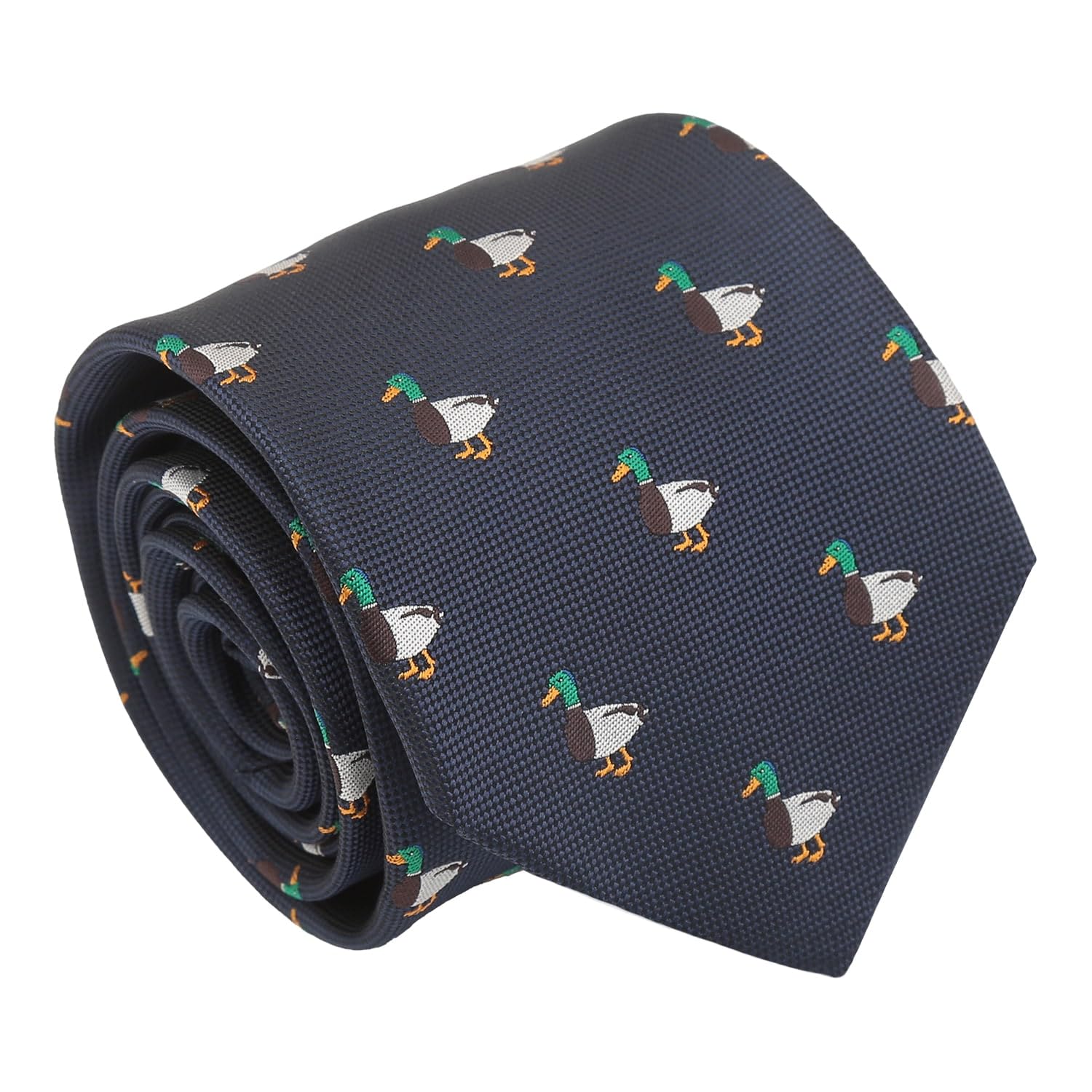 DQT Men's Embroidered Animal Design Novelty Classic Tie - Navy Blue Mallard Wild Duck