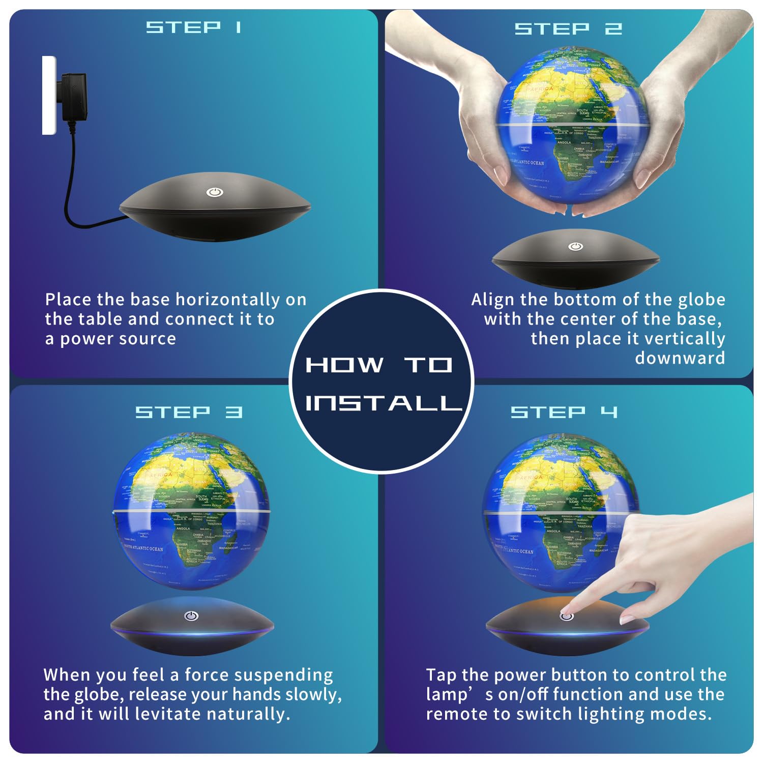 Globo levitante magnético con luz led, 360 giratorio globo flotante mapa del mundo para la pantalla de la oficina en casa, regalo de tecnología fresca para hombres padre y niñas
