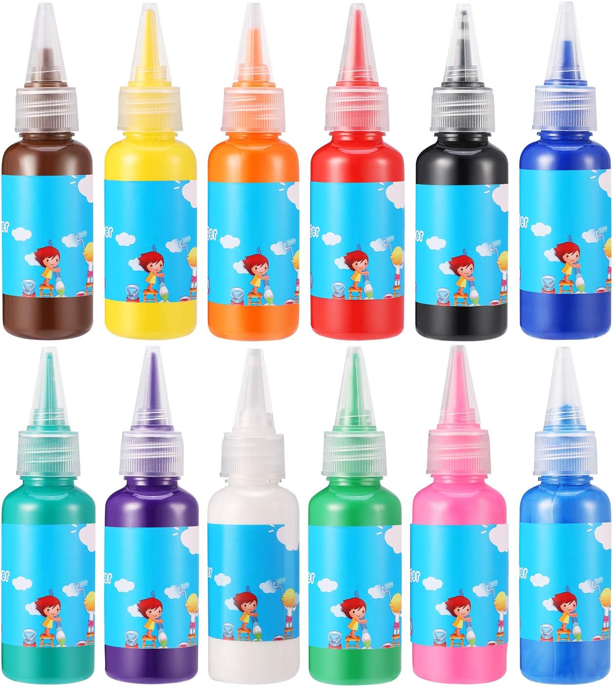 Finger Paint, Kids Finger Paint, Non Toxic Finger Paints for Toddlers 1-3, Washable Finger Paints for Toddlers, 12 Colors, 30ml Each