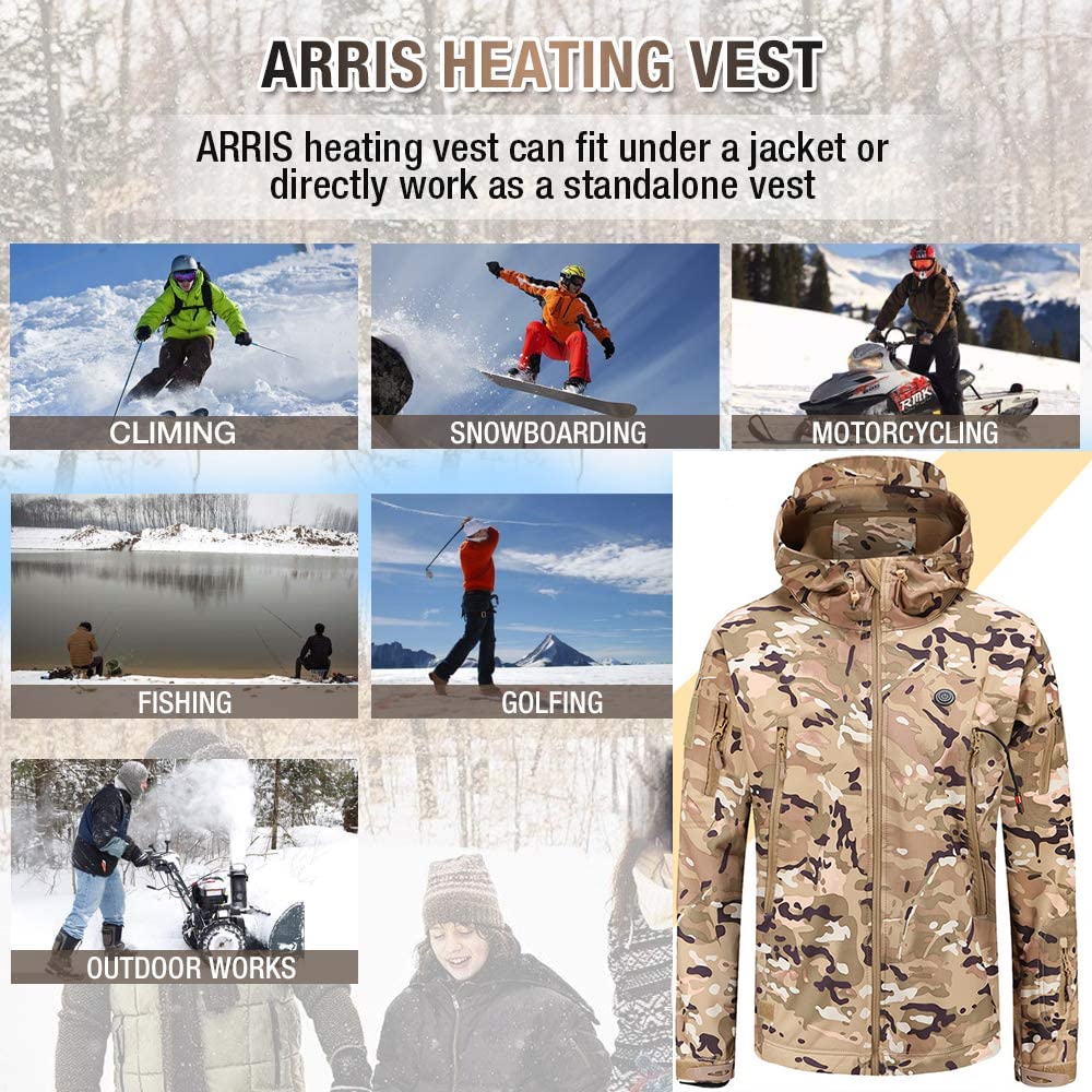 scosao Chaqueta con Calefacción Hombre Recargable USB Chaquetas Calefactables A Prueba de Viento Abrigo Gorro Calefactable de Invierno Chamarra para Caza Pesca Moto Esquí Camping