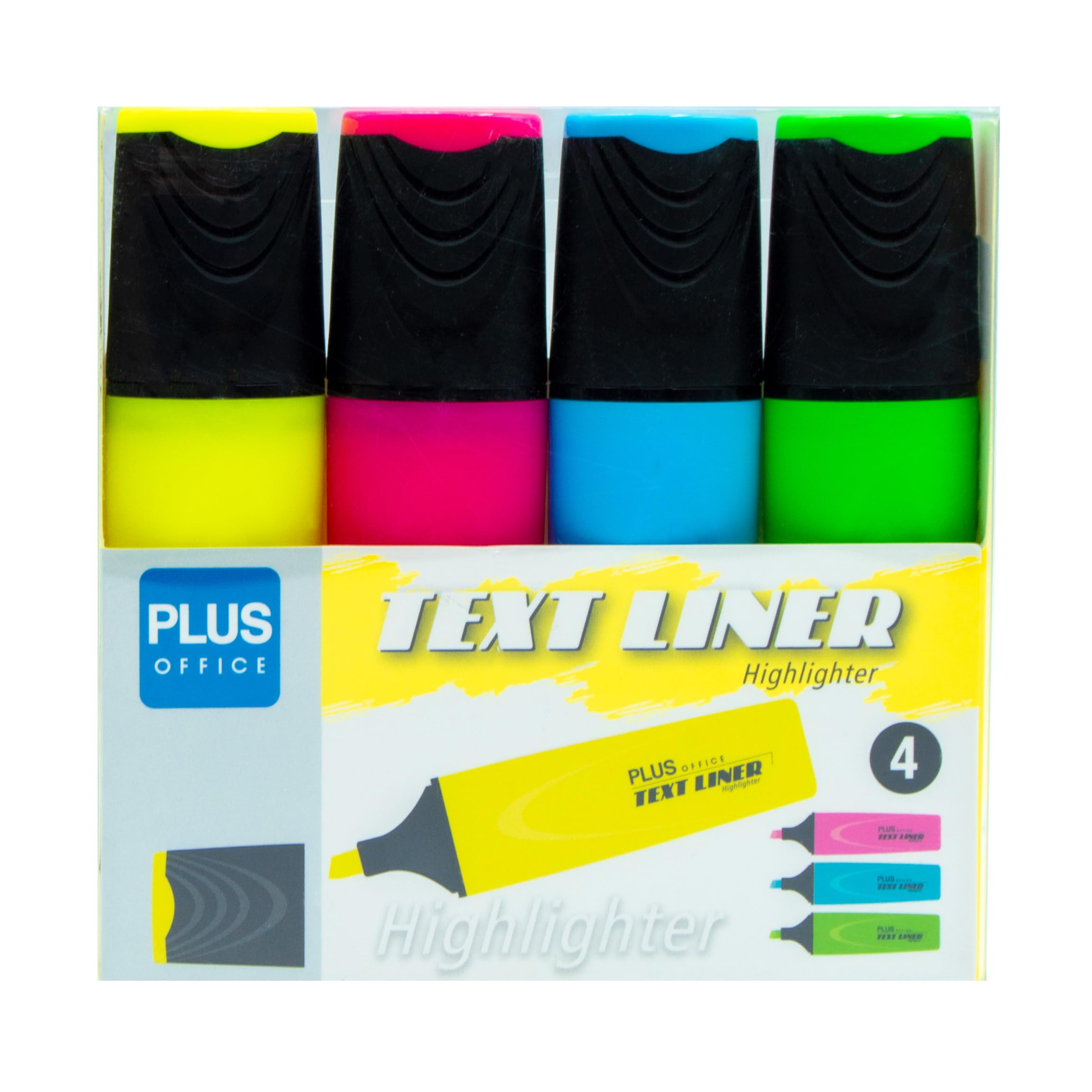 Plus Office Text Liner - Rotulador fluorescente, estuche con 4 unidades, color amarillo, rosa, verde y naranja