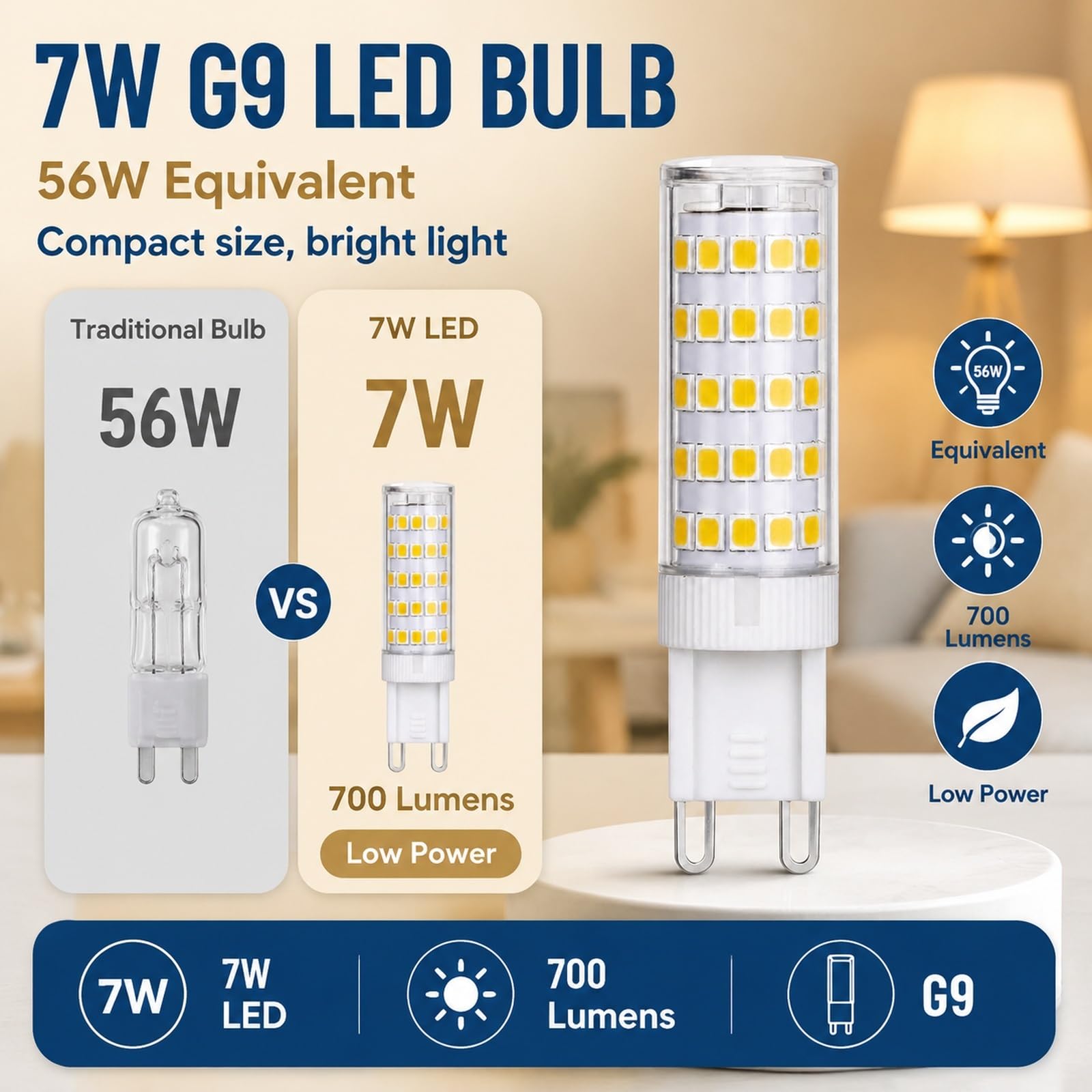 Bombilla LED G9 Luz Neutra 4000K 7W Reemplazo 56W Sin Parpadeo Ahorro Energético Alta Luminosidad CRI>80 para Dormitorio Salón Cocina Tienda Café Bar No Regulable(6 Pack)